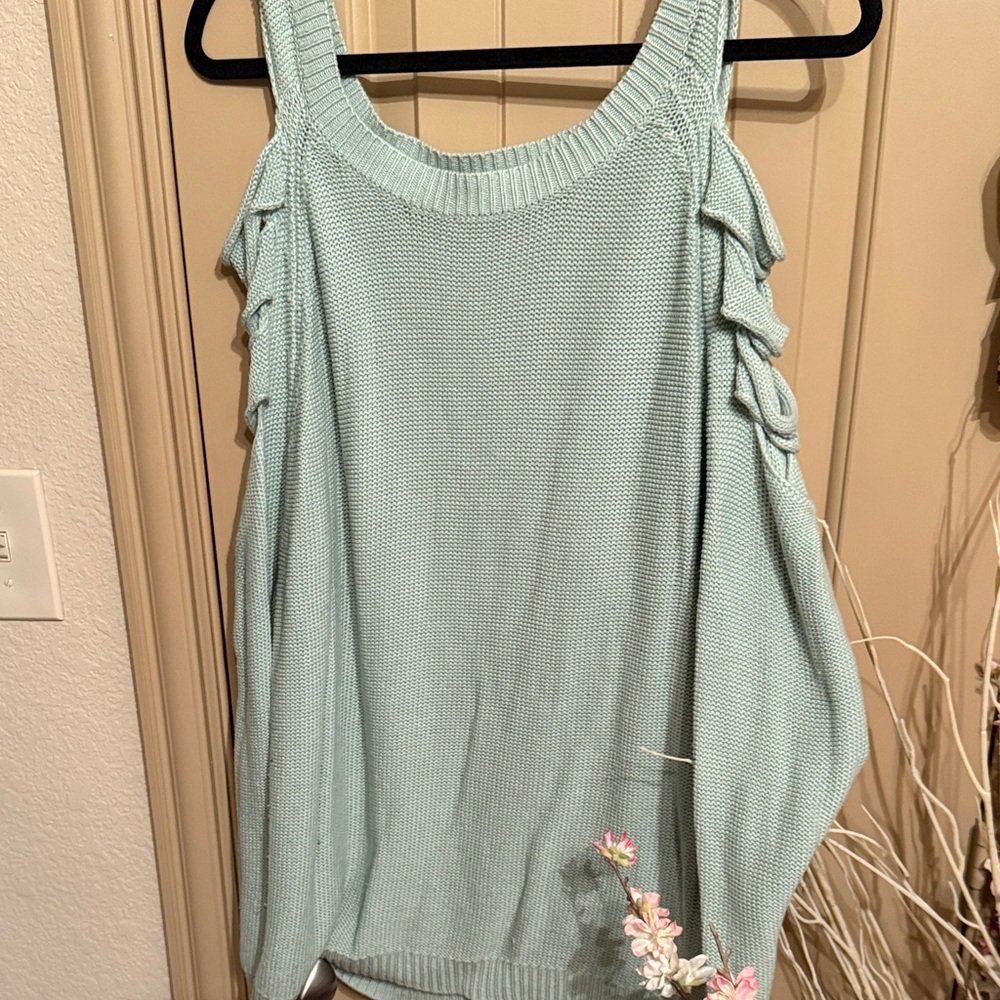 Forever 21 Light Green Off-the-Shoulder Sweater